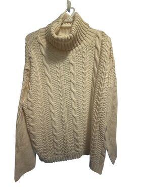 Cotton Country Classic Cream Cable Knit Turtleneck Sweater